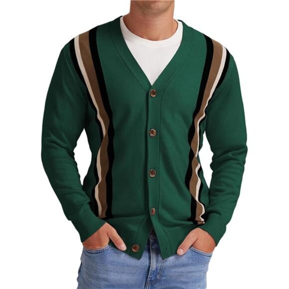 Men's Vintage Striped Long Sleeve Cardigan - Picture 2 of 5